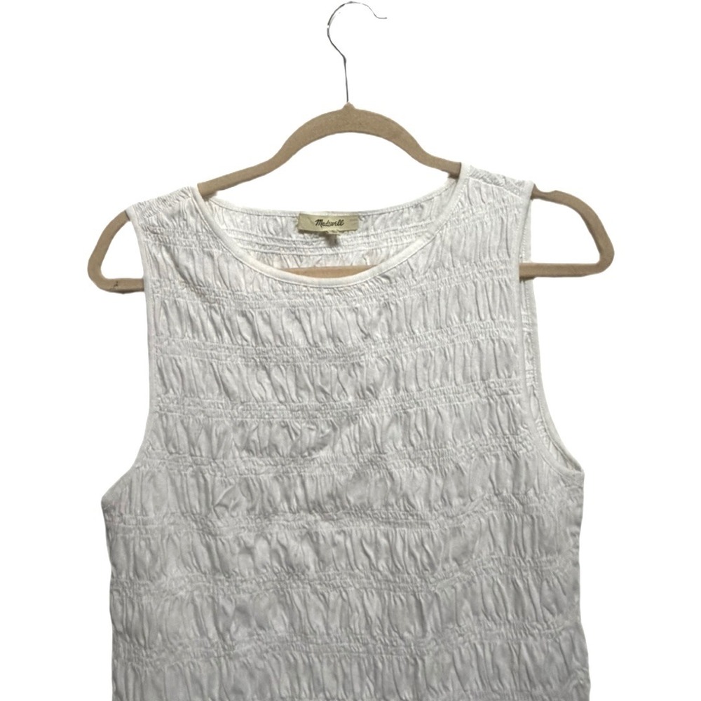 Madewell Smocked Boatneck Tank Top White Cotton Linen Blend Style NV912 Medium - Picture 6 of 11